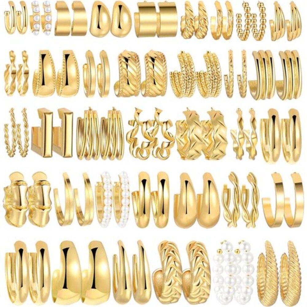 36 Pairs Gold Hoop Earrings Set for Women, Fashion Chunky Gold Hoop Earrings
